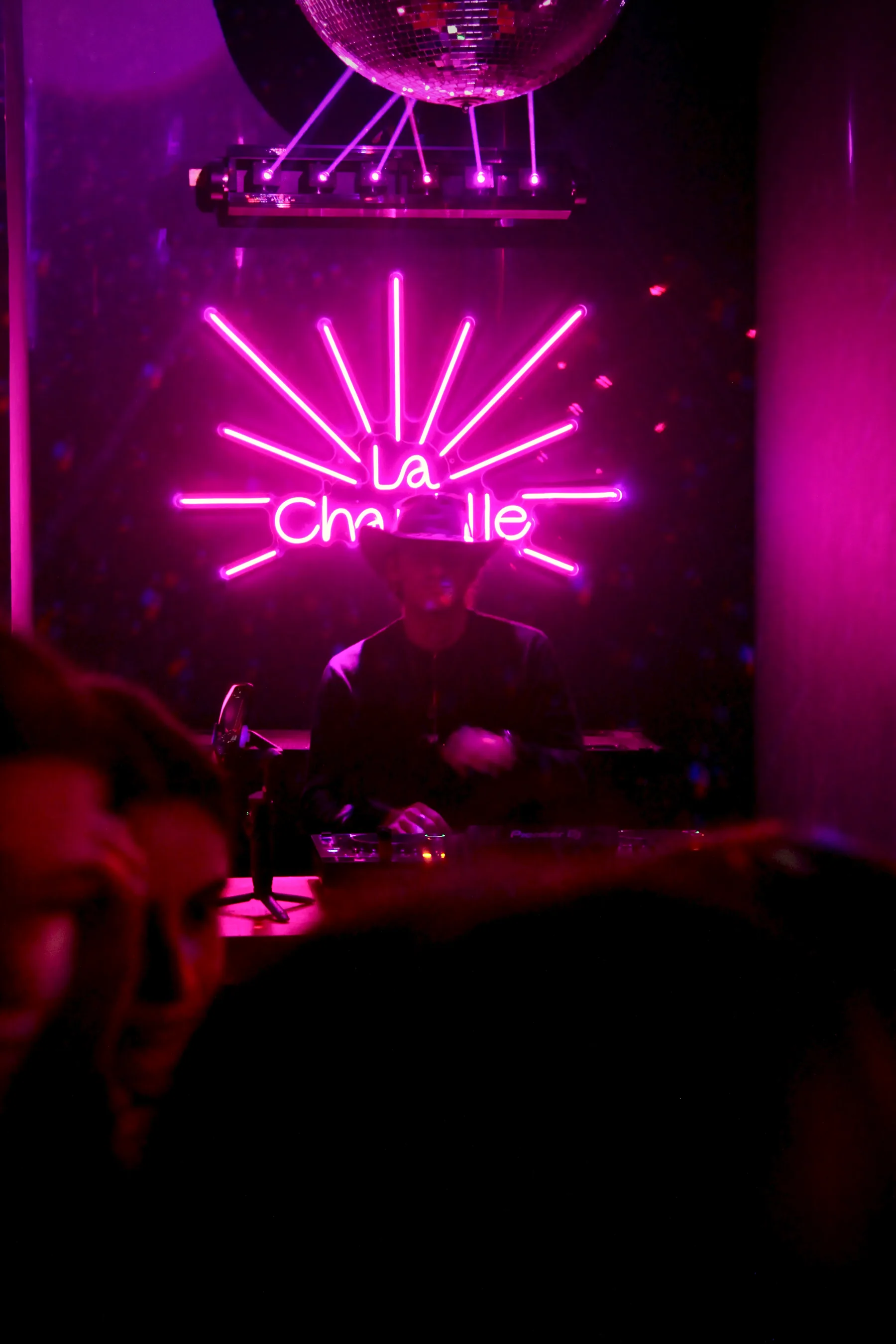 Close-up of the CDJ setup mid-set